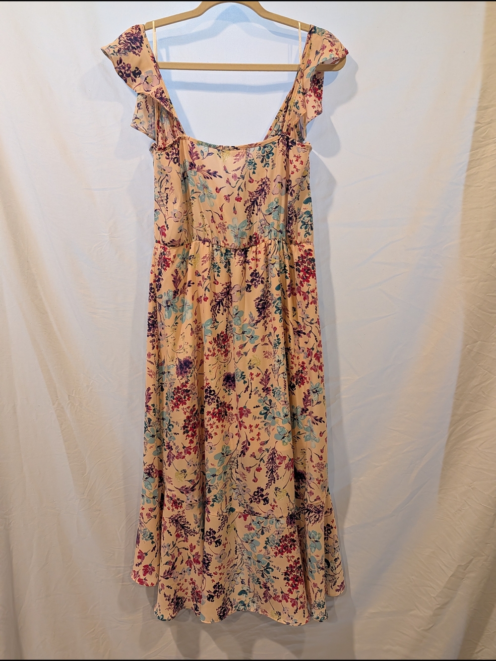 Floral Ruffle Midi‎ Dress in Cream summer wedding guest coquette - Picture 5 of 7